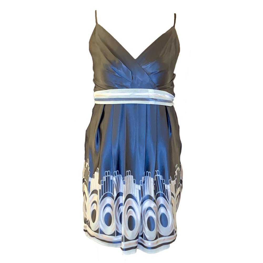 BCBGMAXAZRIA Silver Mini Dress with Ribbon Belt